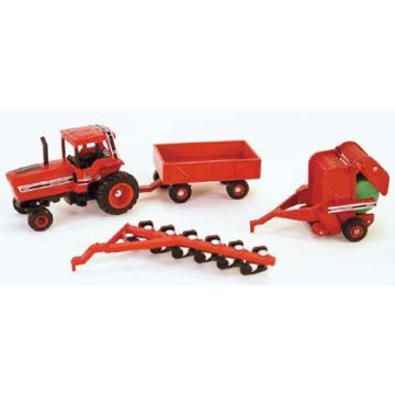 1/64 International 5088 4 piece set with plow, baler, & wagon